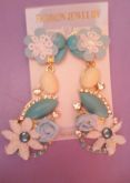 Brinco c/ Pedraria e Strass Azul e Dourado
